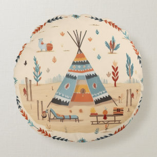 Native American Ethnic Art Tribe Vintage Round Cushion