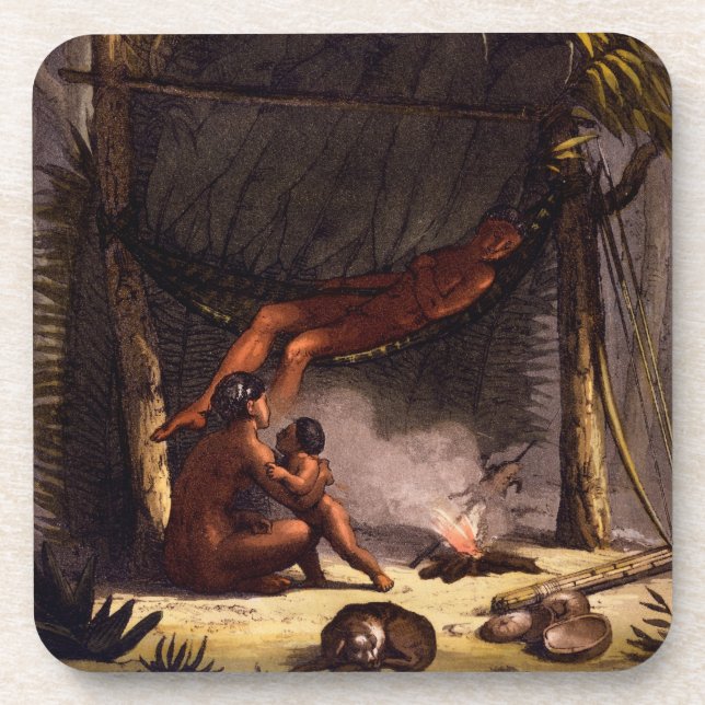 Native American Family under a Leaf Shelter (colou Coaster (Front)