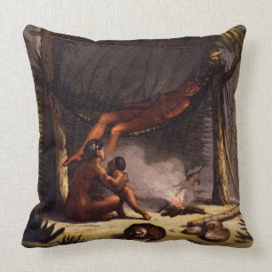 Native American Family under a Leaf Shelter (colou Cushion
