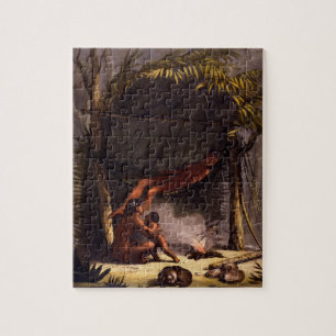 Native American Family under a Leaf Shelter (colou Jigsaw Puzzle