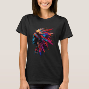 Native American Feather Headdress Indian Chief Ind T-Shirt