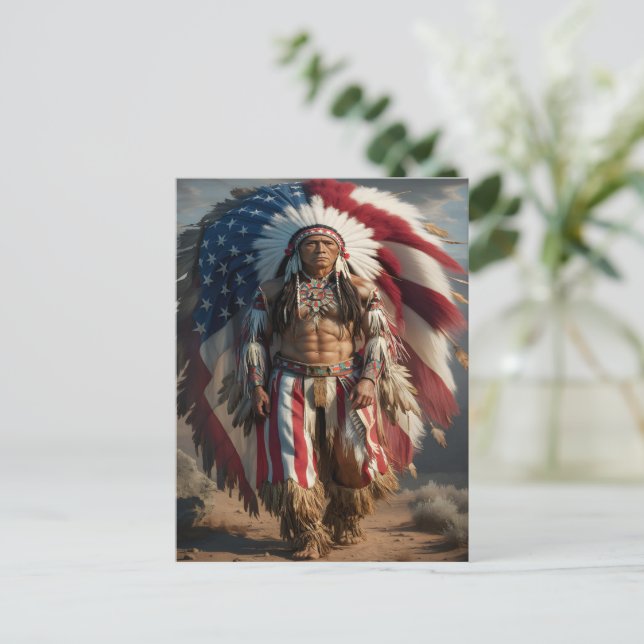 Native American Flag Headdress Postcard (Standing Front)