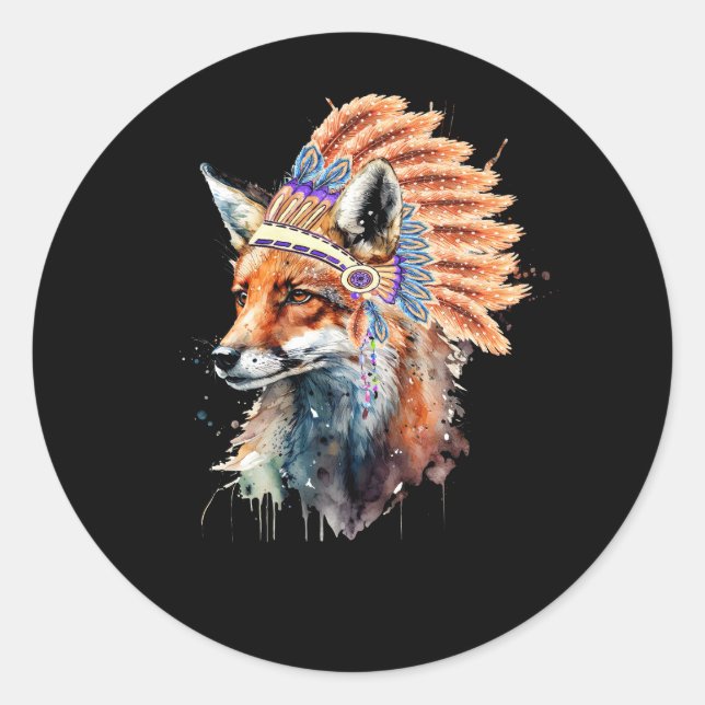 Native American Fox Indian Headdress Indigenous Pe Classic Round Sticker (Front)