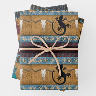 Native American Gecko, Buffalo & Owl Wrapping Paper Sheet