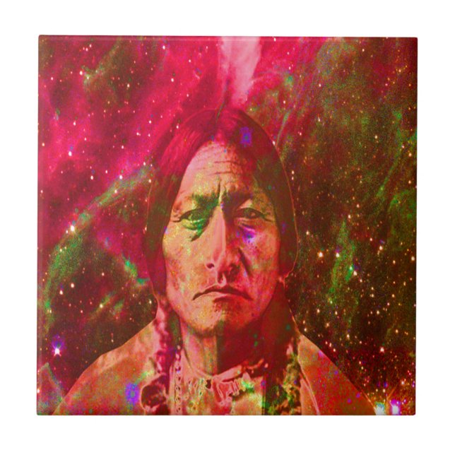 Native American Ghost of Sitting Bull Ceramic Tile (Front)