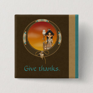 Native American Girl 15 Cm Square Badge