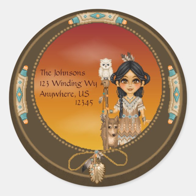Native American Girl Classic Round Sticker (Front)