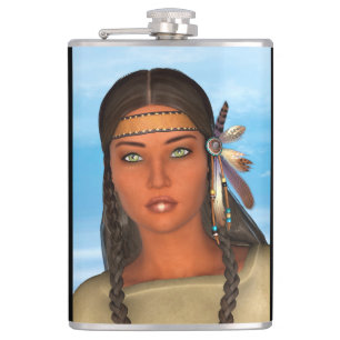Native American Girl Hip Flask