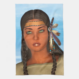 Native American Girl Tea Towel