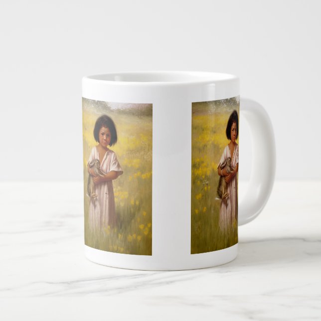 Native American Girl with Rabbit   Large Coffee Mug (Front Right)