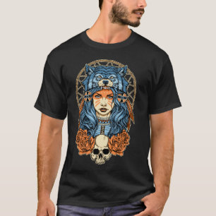 Native American girl with Wolf headdress T-Shirt