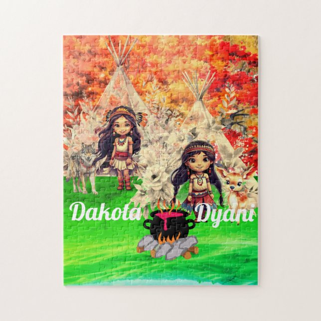 Native American girl with woodland animals Jigsaw Puzzle (Vertical)