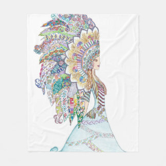 Native American Girl's Headdress Fleece Blanket