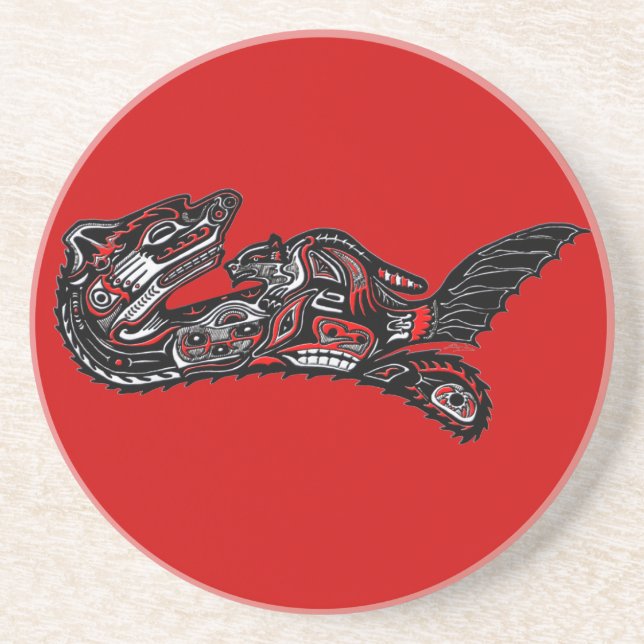 Native American Haida Art Otter Illustration Coaster (Front)