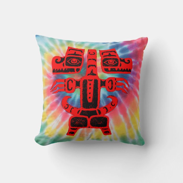 Native American Haida Double Rainbow Bear Tribal Cushion (Front)