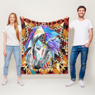 Native American Horse Fleece Blanket
