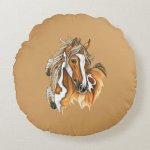 Native American Horse Round Cushion