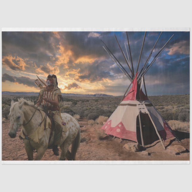 Native American Horseback Tipi Decoupage Tissue Paper (Front)