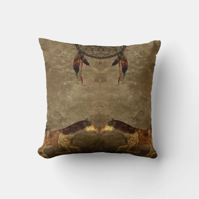 Native American Horses & Dream Catcher Cushion (Front)