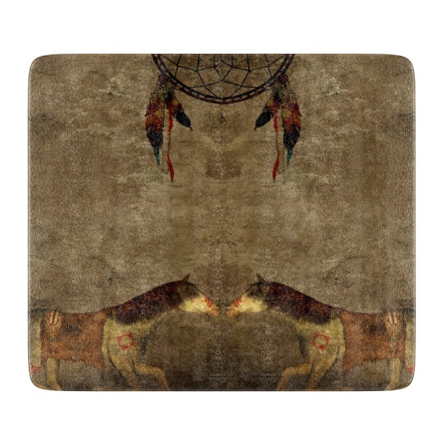 Native American Horses & Dream Catcher Cutting Board (Front)