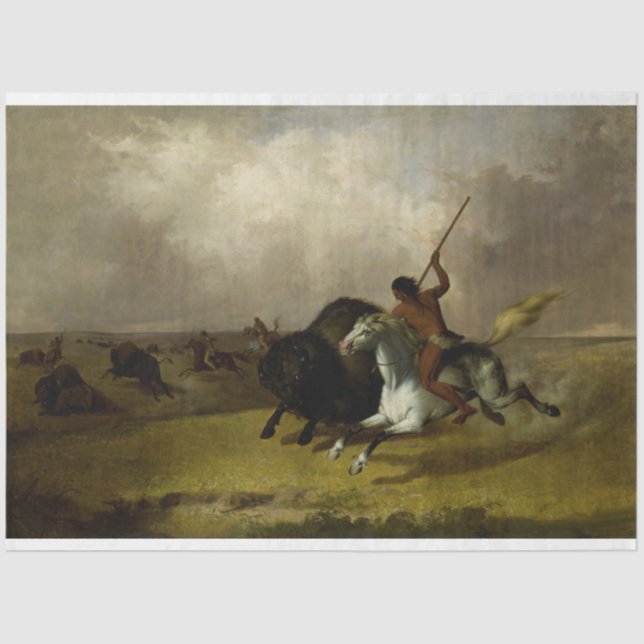 Native American Hunting Buffalo Decoupage Tissue Paper (Front)