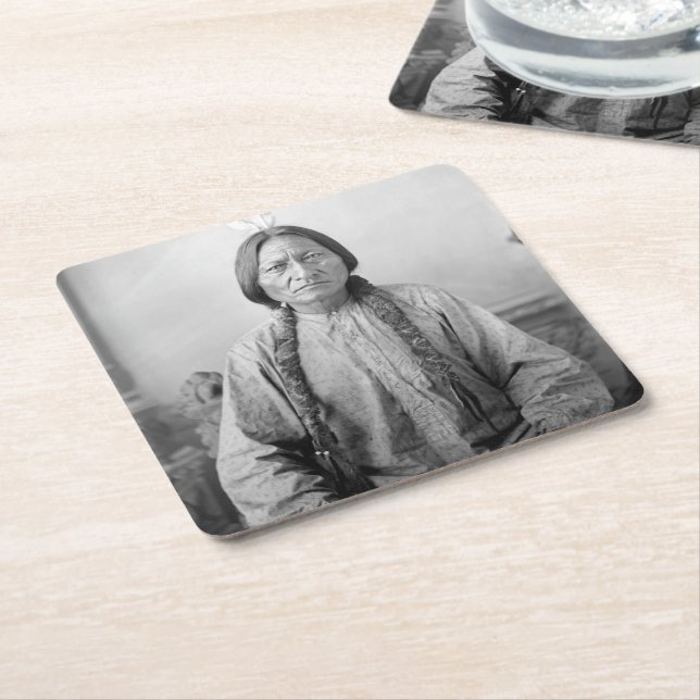 Native American Icon: Lakota Leader Sitting Bull   Square Paper Coaster (Angled)