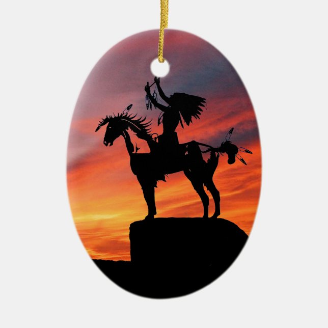 Native American Indian and horse Ceramic Ornament (Front)