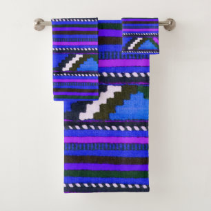 Native American Indian blue texture design Bath Towel Set