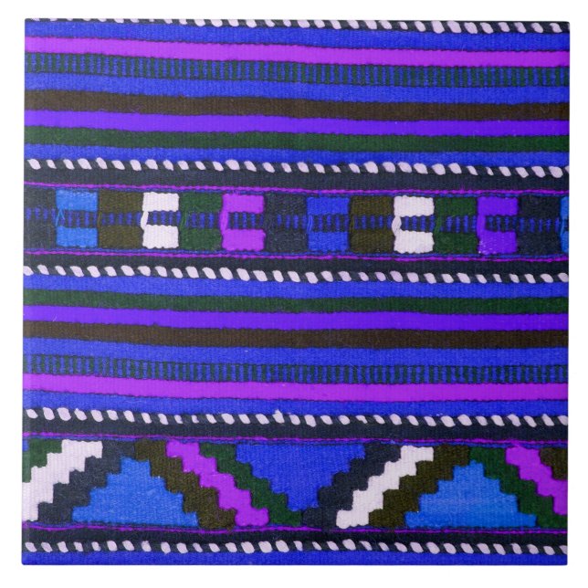 Native American Indian blue texture design Tile (Front)