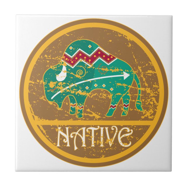 Native American Indian Buffalo Tile (Front)