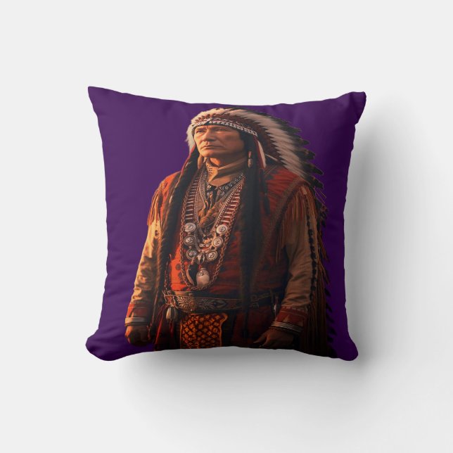 Native American Indian Chief In Full Dress on a  Cushion (Front)