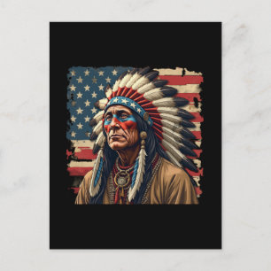 Native American Indian Chief Patriotic American Holiday Postcard