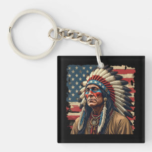 Native American Indian Chief Patriotic American  Key Ring