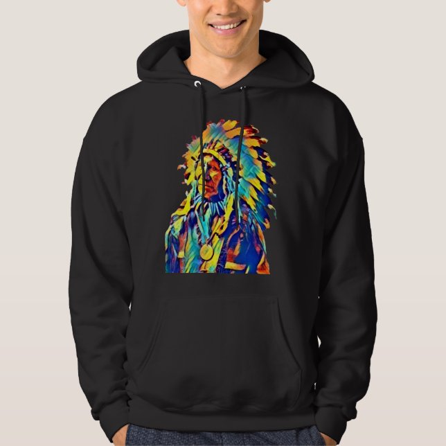 Native American Indian Chief Red Cloud Colourful   Hoodie (Front)