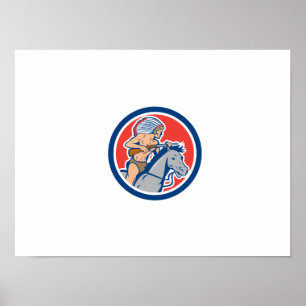Native American Indian Chief Riding Horse Cartoon Poster