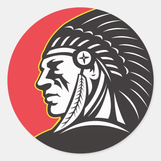 Native American Indian Chief Side Classic Round Sticker (Front)