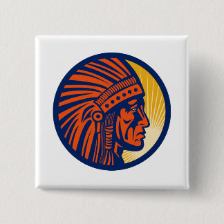 native american indian chief side view 15 cm square badge