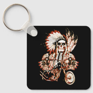 Native American Indian Chief Skull Motorcycle Head Key Ring