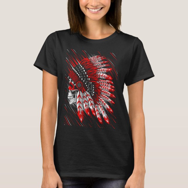 Native American Indian Chief Skull Motorcycle Head T-Shirt (Front)
