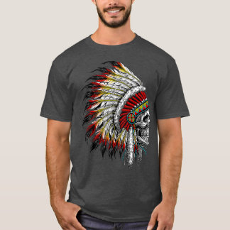 Native American Indian Chief Skull Motorcycle T-Shirt