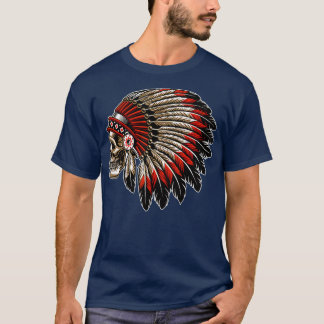 Native American Indian Chief Skull Motorcycle T-Shirt