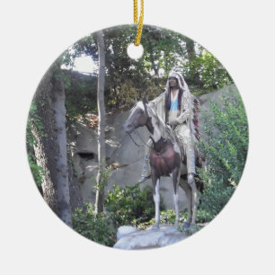 Native American Indian Chief with Horse Ceramic Tree Decoration