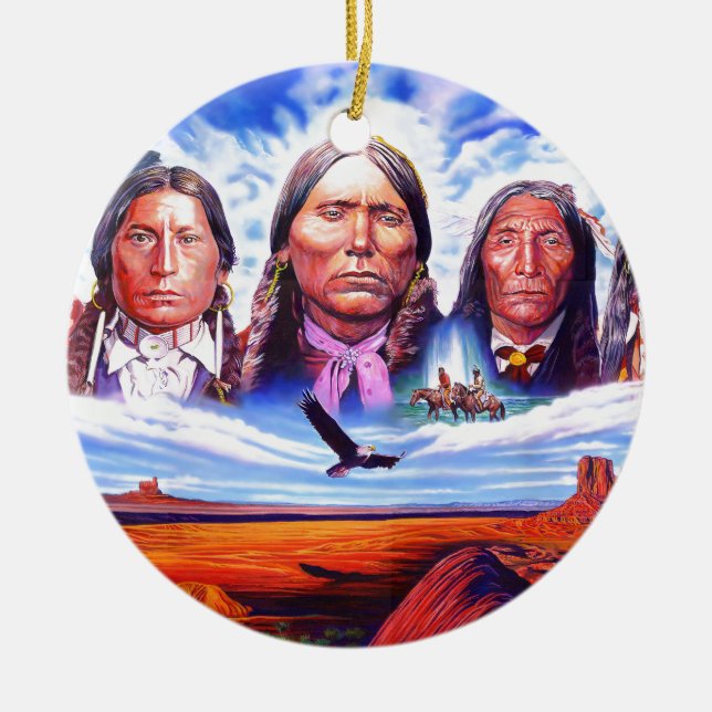 native american indian chiefs ceramic tree decoration (Front)