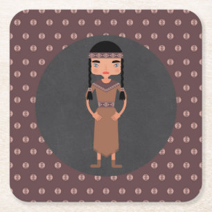 Native American Indian Girl Birthday Party Square Paper Coaster