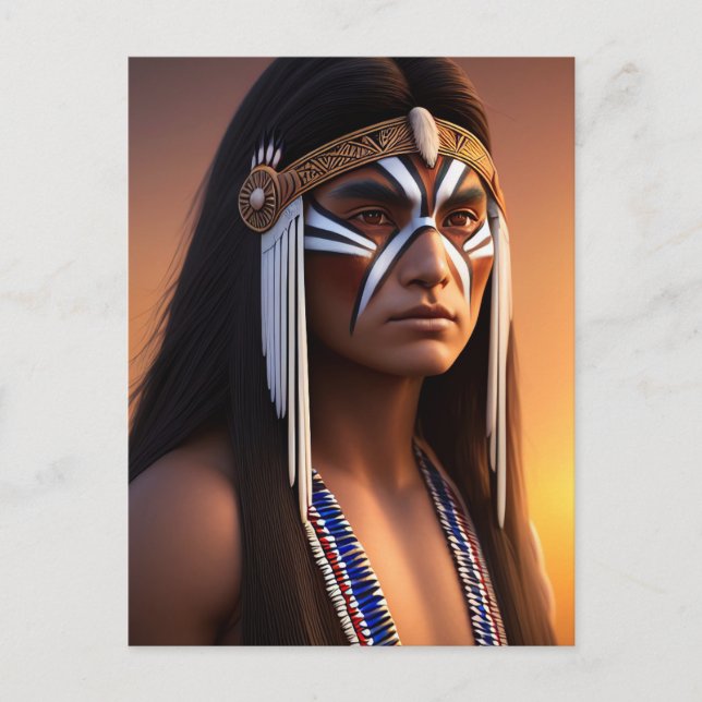 NATIVE AMERICAN INDIAN HANDSOME YOUNG MAN POSTCARD (Front)