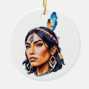 Native American Indian Lady Ceramic Ornament