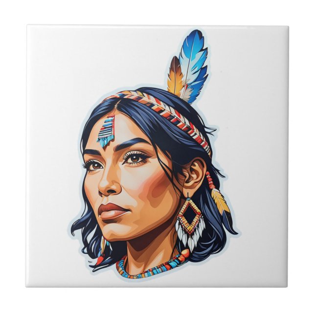 Native American Indian Lady Ceramic Tile (Front)