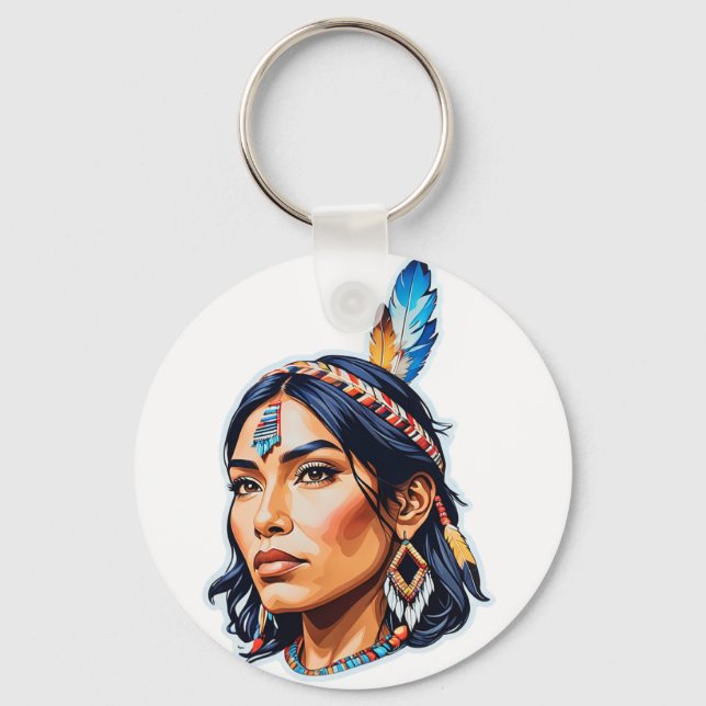Native American Indian Lady Key Ring (Front)