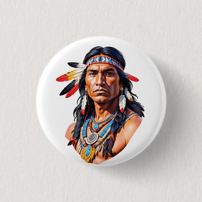 Native American Indian Man 3 Cm Round Badge (Front)