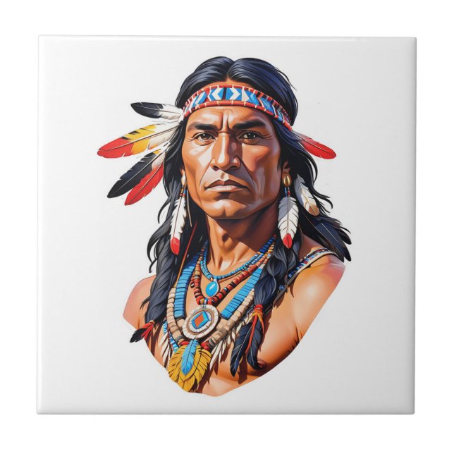 Native American Indian Man Ceramic Tile (Front)